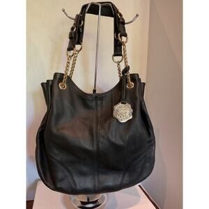 Vince Camuto Large Black Pebbled Leather Hobo/Shoulder Bag with Gold Chains